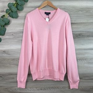NWT Brooks Brothers Men's Supima Cotton V Neck Pink Sweater Sz L